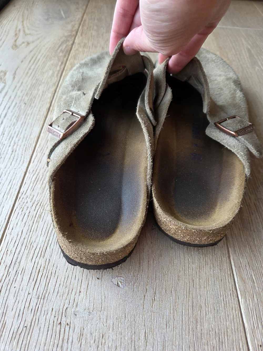 Birkenstock Boston clogs in a taupe suede